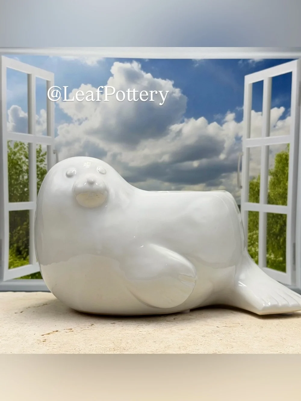 Ceramic Seal Planter with Drainage Hole • Cute Animal Flower Pot